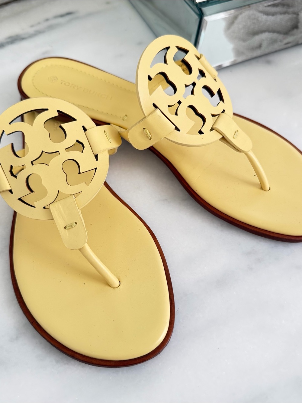 Tory Burch Pale Yellow Miller Logo Thong Sandals